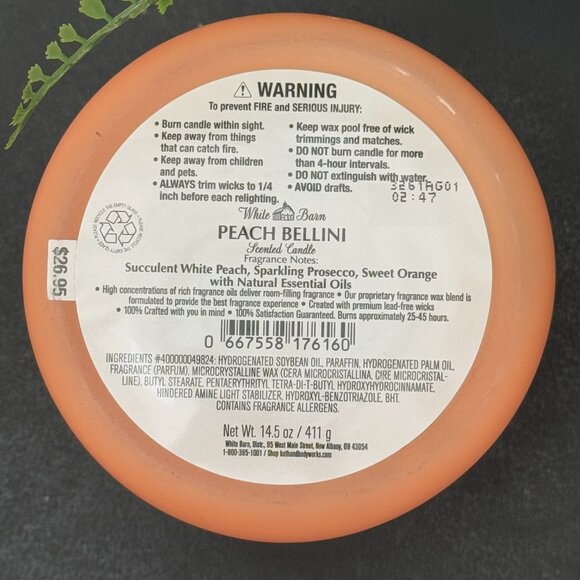 BBW Peach Bellini White Barn Bath & Body Works 3 Wick Candle - Picture 10 of 10